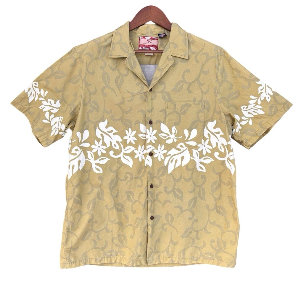 RJC Hawaiian Y2K Green Button Down Shirt Men X-Large Made in Hawaii USA Aloha
